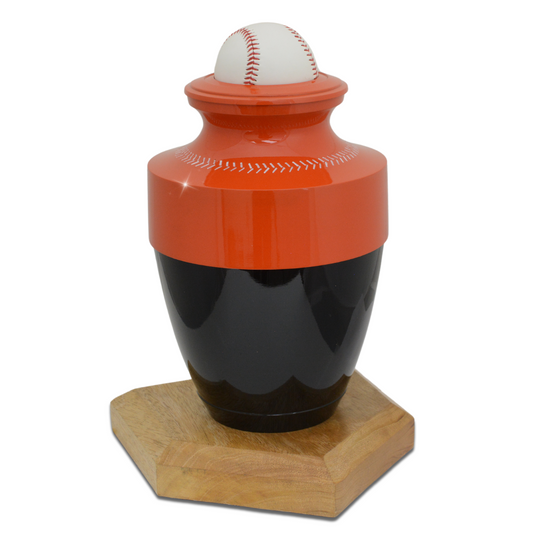 Orange and Black Baseball Urn